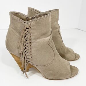 Carlos Santana Suede Peep Toe Bootie with Fringe